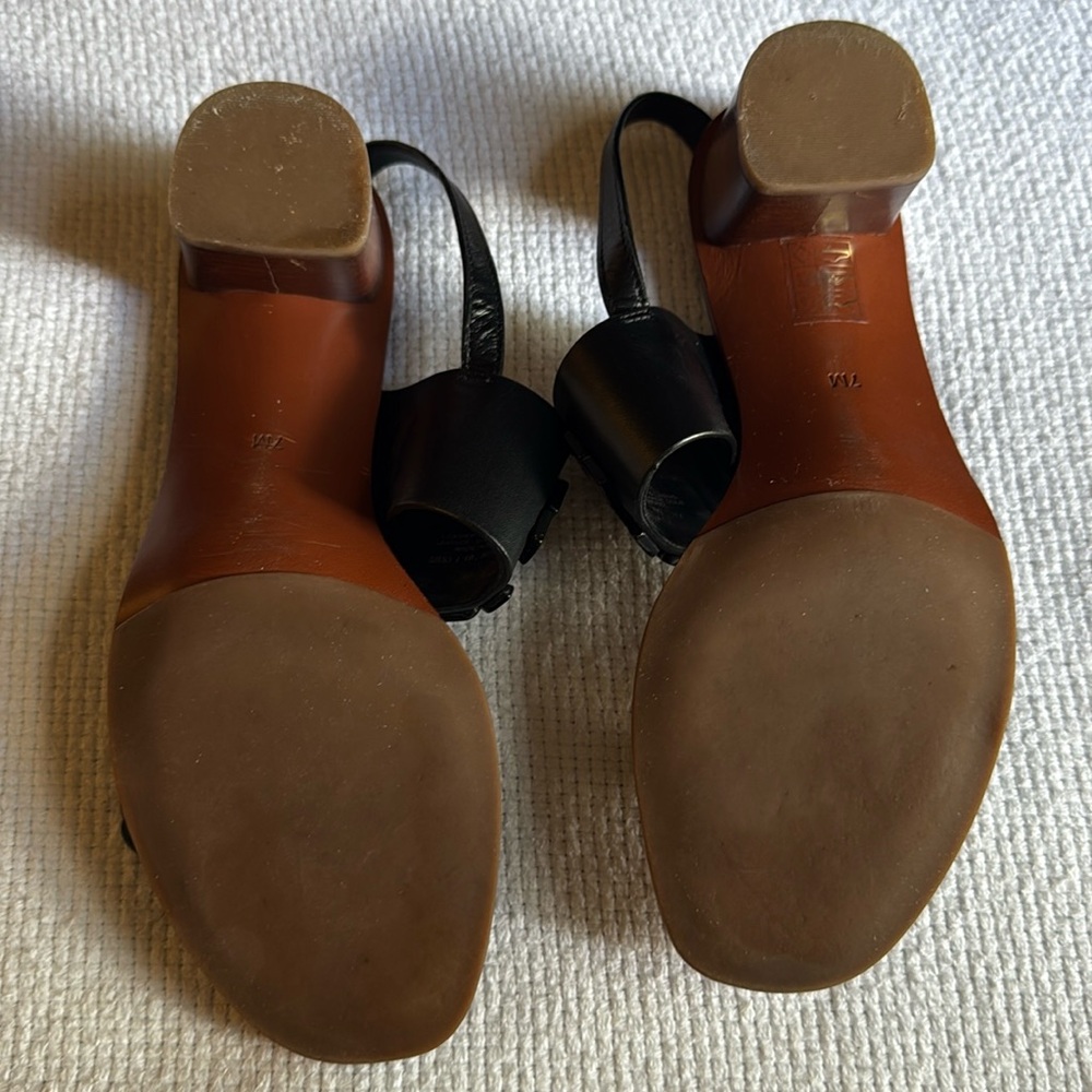 Tory Burch Black Lowell Napa Leather Block Heels Black Sz 7 Sandals. Excellent - Picture 13 of 14